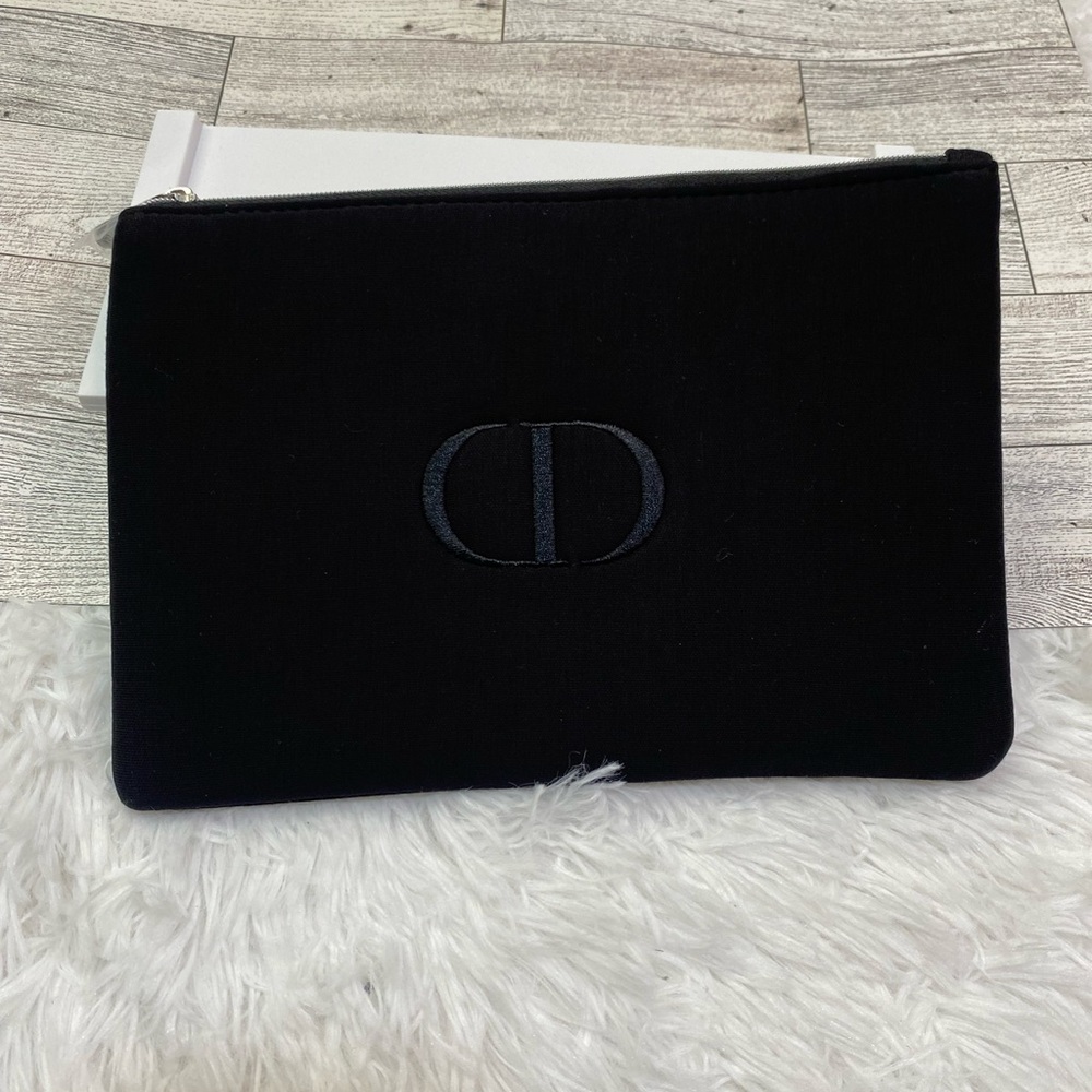Christian Dior Black Cosmetic Bag Embroider Logo New